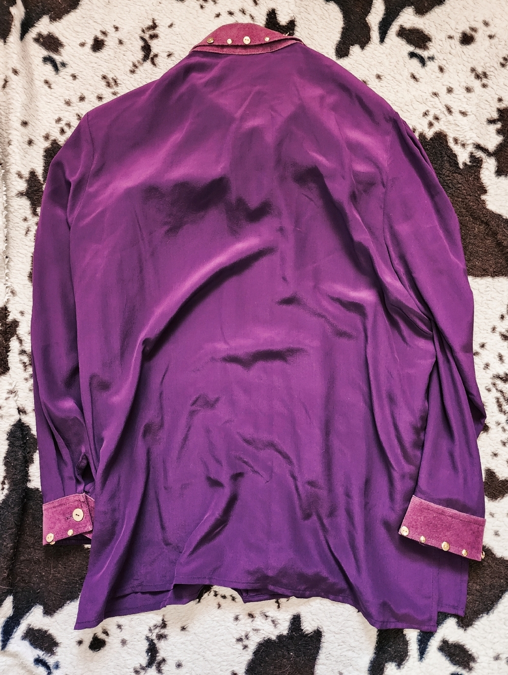 WOMEN'S 70'S/80'S SILK BLOUSE - PLUM - Picture 4 of 6